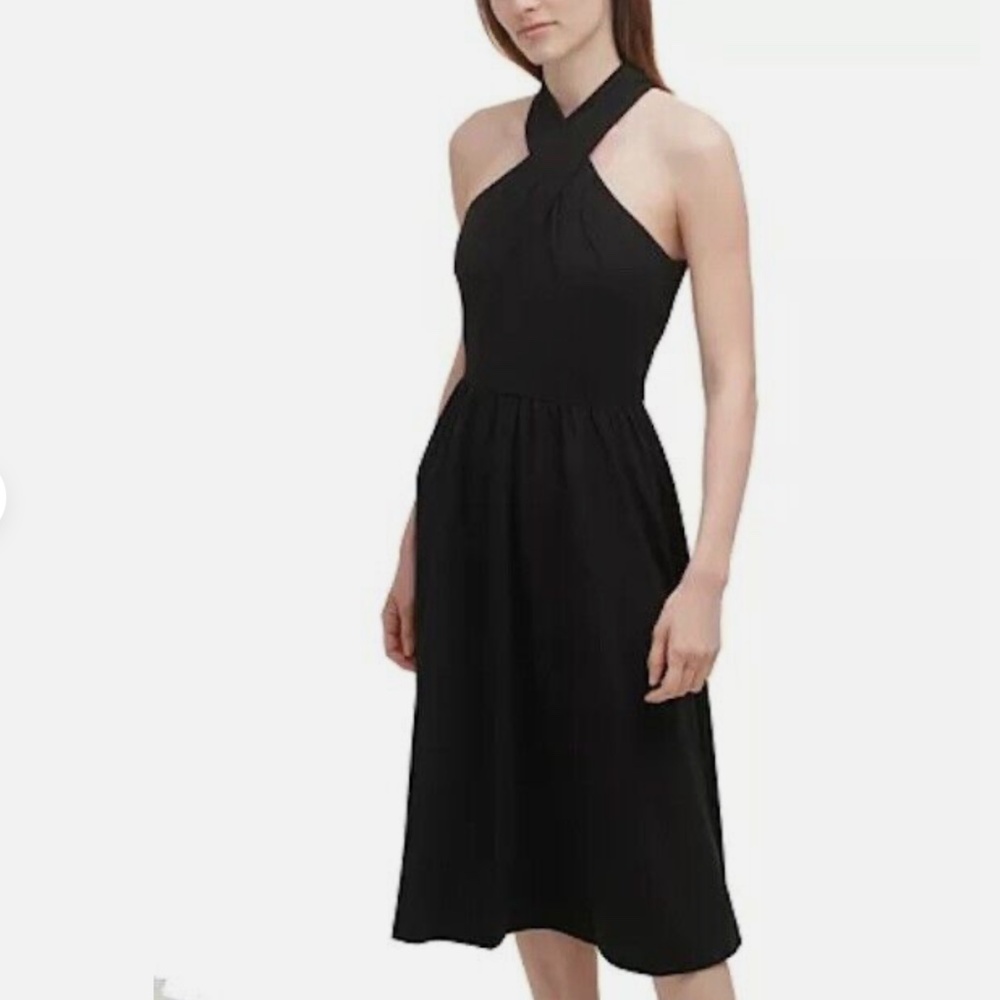 CALVIN KLEIN Black Dress with Cross Halter Top Size 10